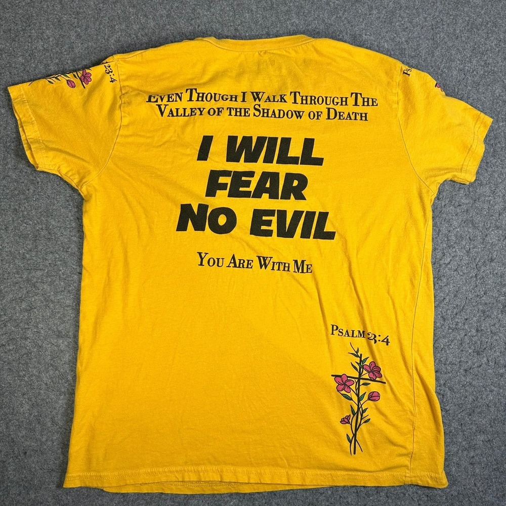 On Fire Fear No‎ Evil Yellow Graphic T-Shirt Womens 1X Religious Cotton Psalms - Picture 9 of 10